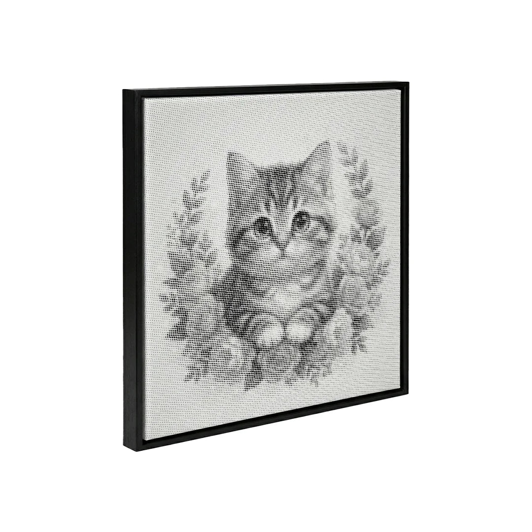 Chat avec des fleurs, peinture à 2 points