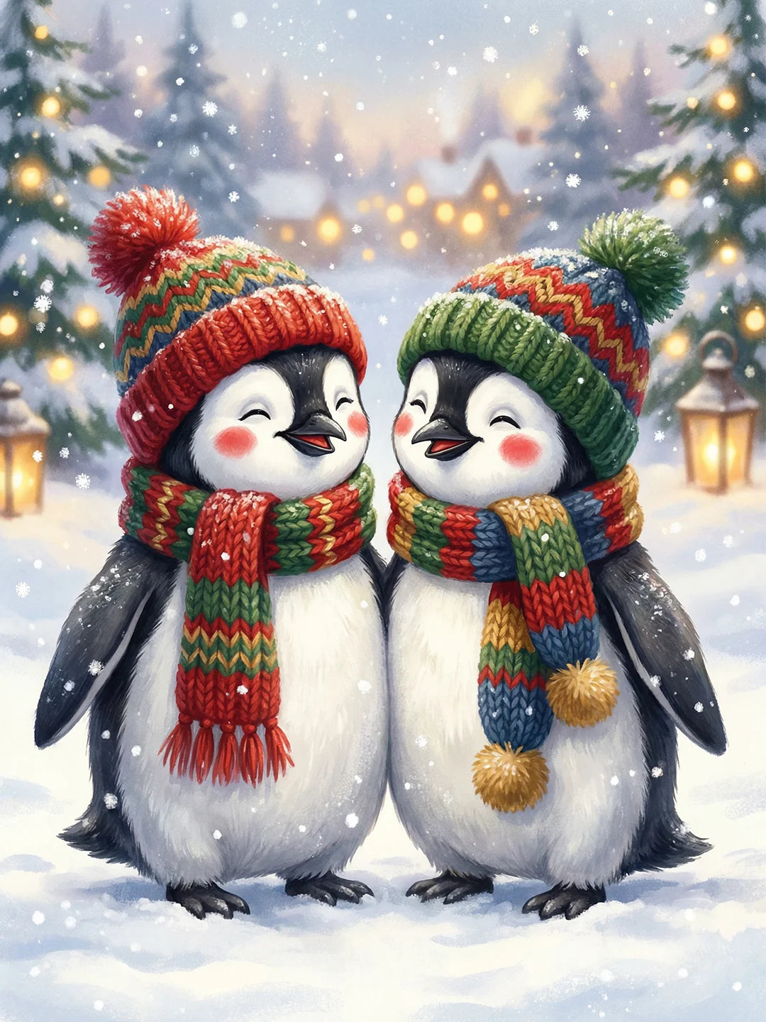 Peinture à points de pingouins d’hiver