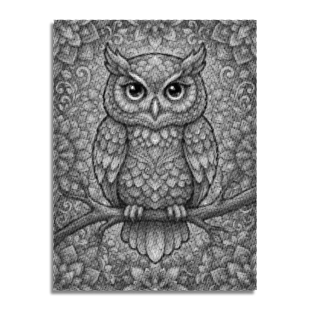 Peinture à points de hibou sur une branche