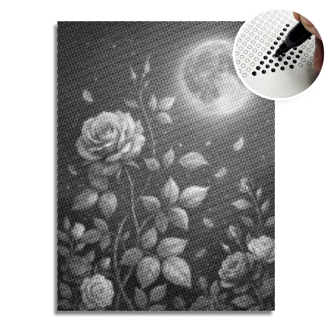 Peinture à points de roses et de lune