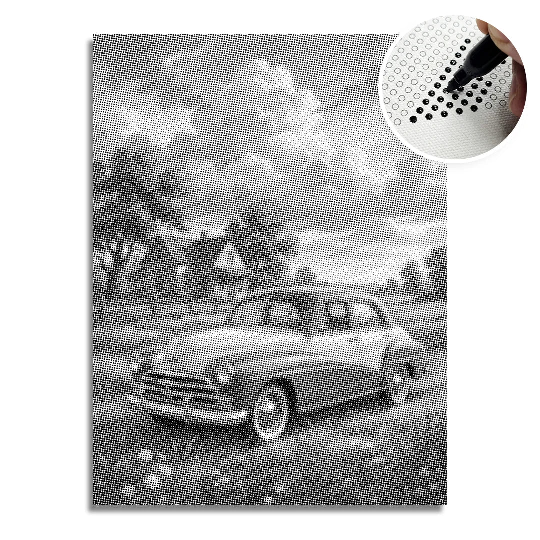 Vieille voiture sur la peinture de point de ferme