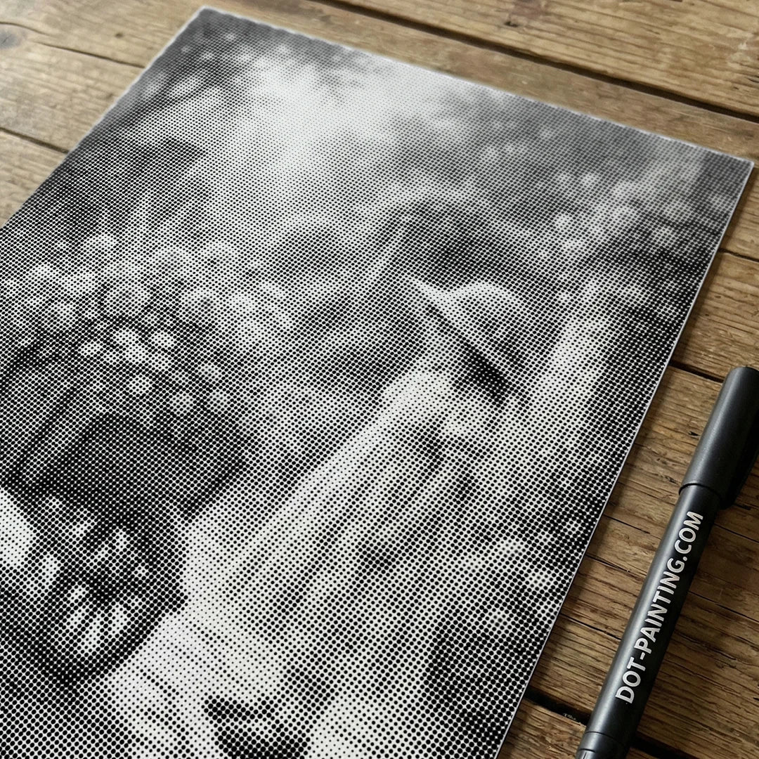 Fille avec un panier de fleurs, peinture à points