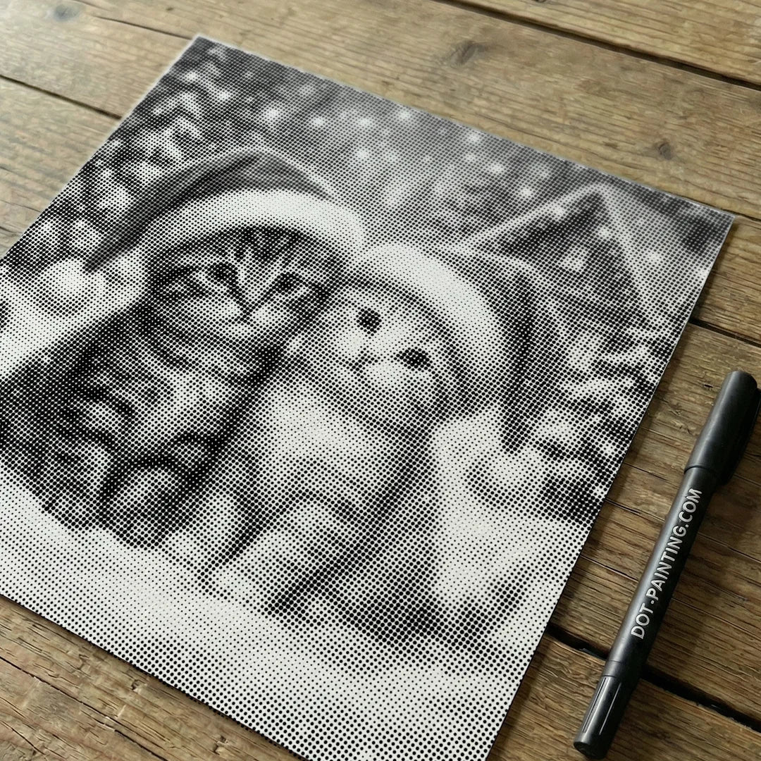 Peinture à pois de chaton de Noël