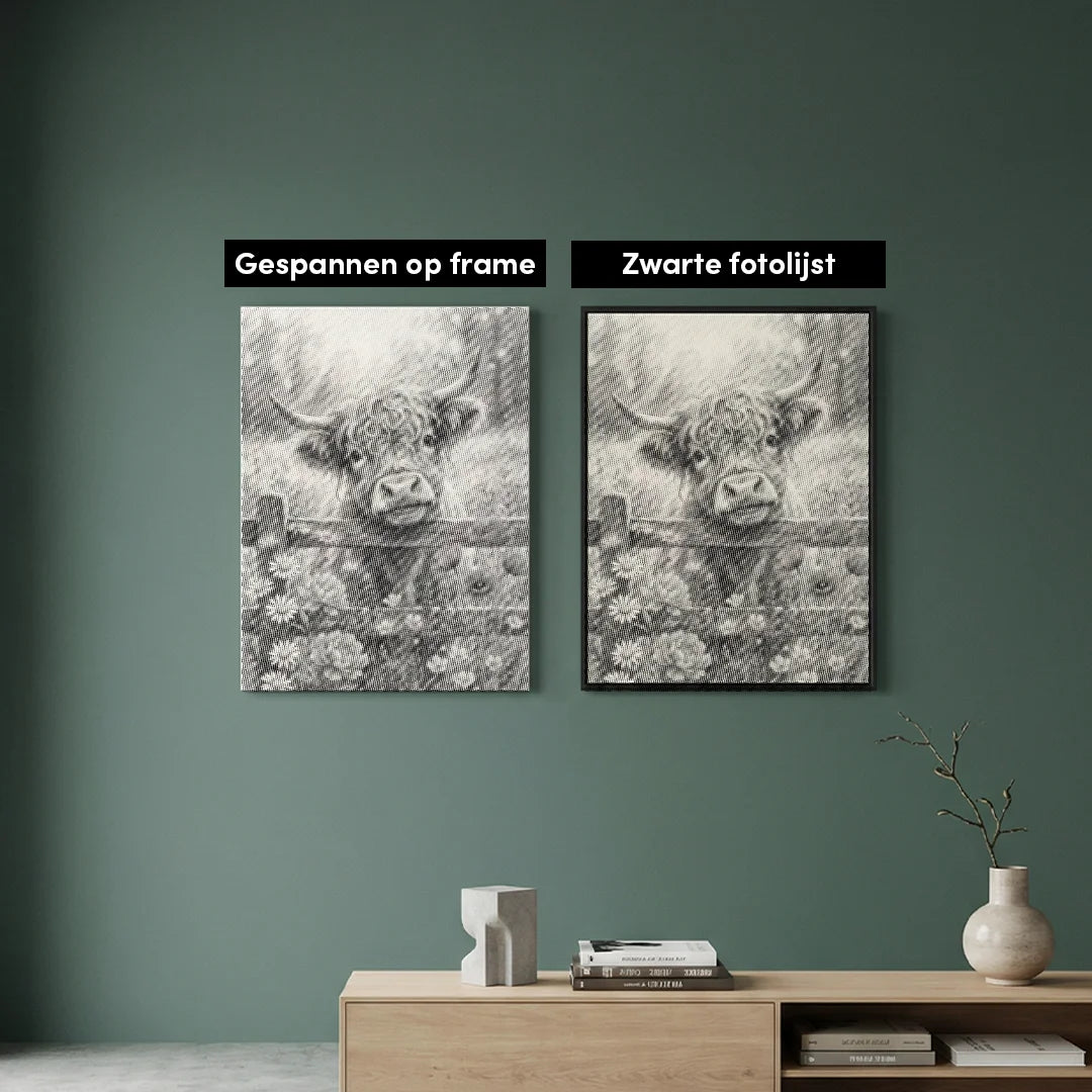 Veau dans la peinture de point de champ de fleur