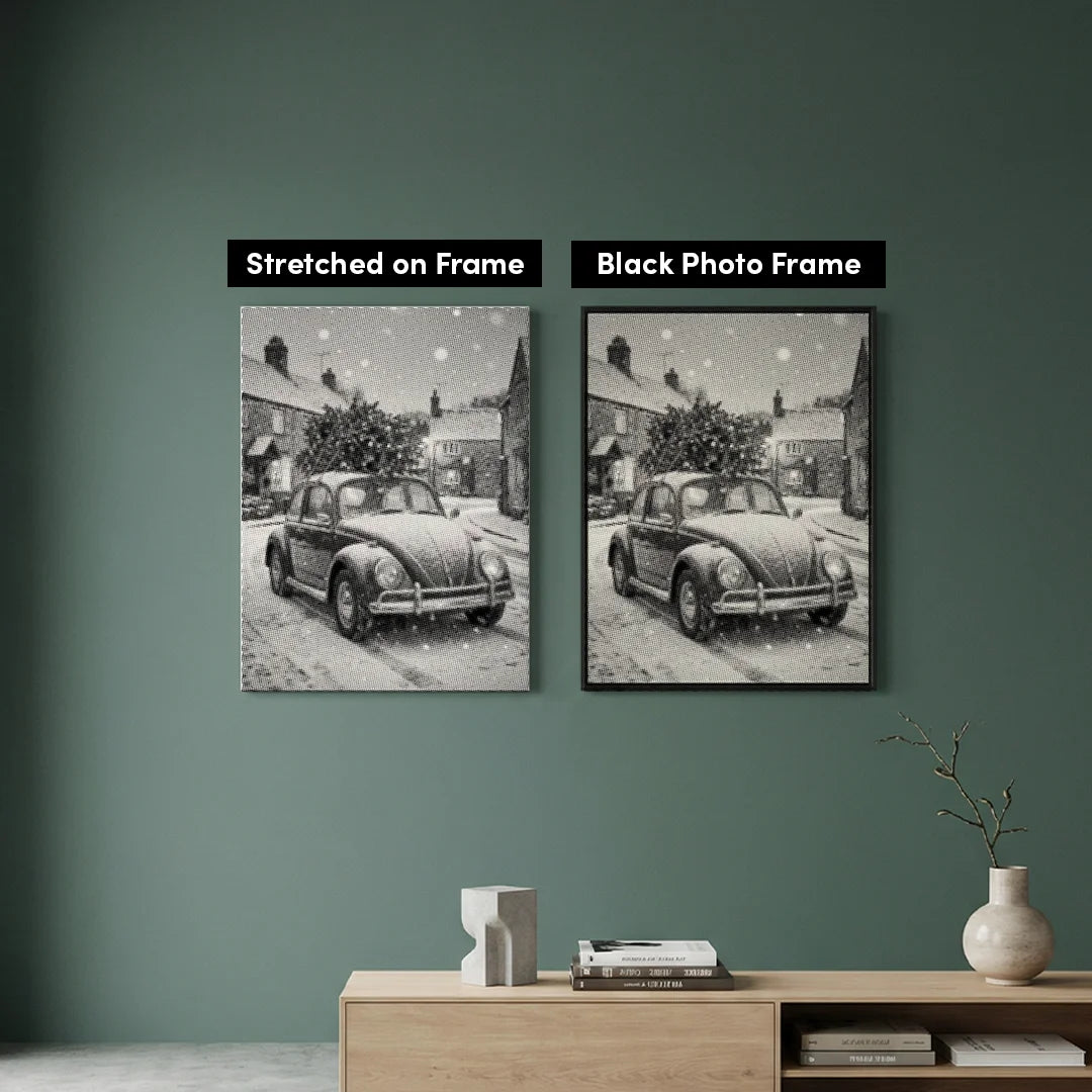 VW avec peinture à pois d'arbre de Noël
