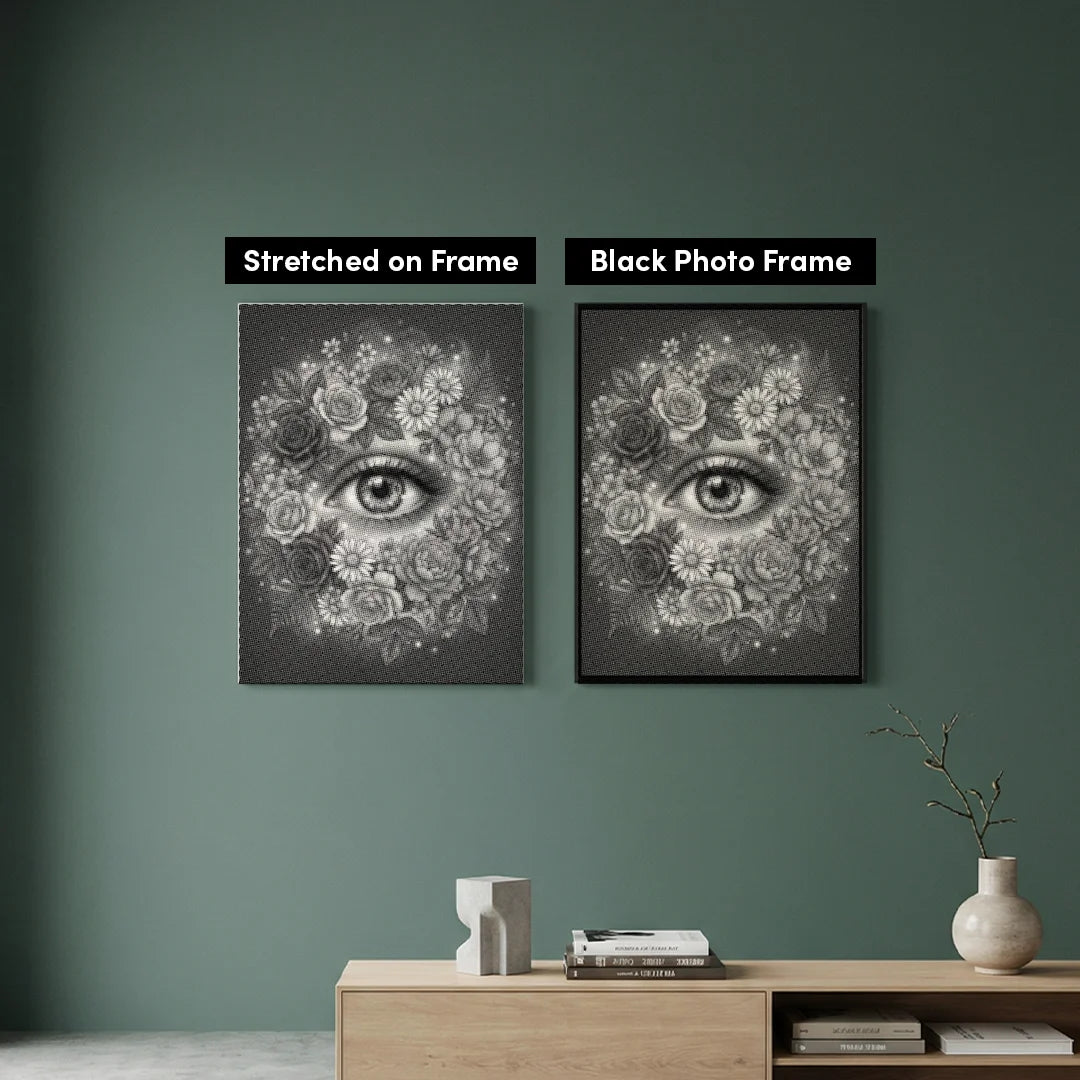 Oeil avec peinture à points de fleurs