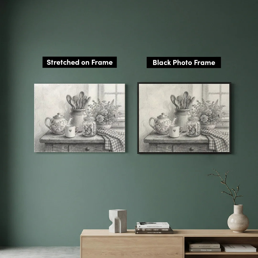 Peinture à points de nature morte de cuisine