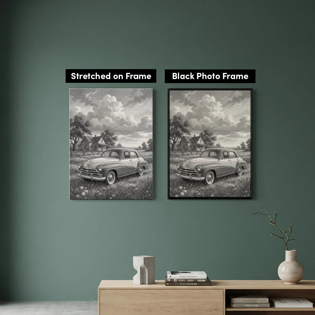 Vieille voiture sur la peinture de point de ferme