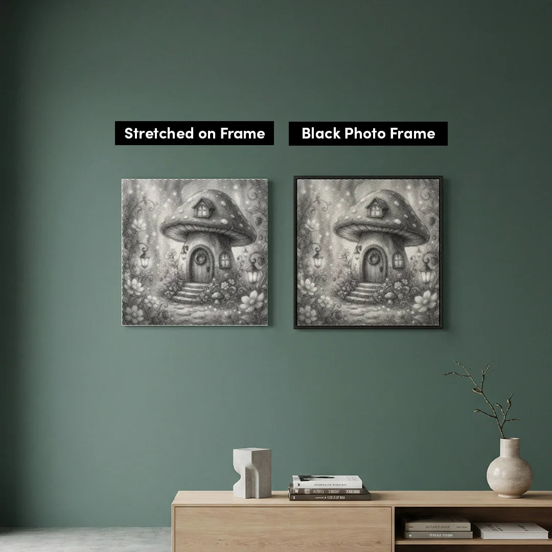 Peinture à points de maison de champignon