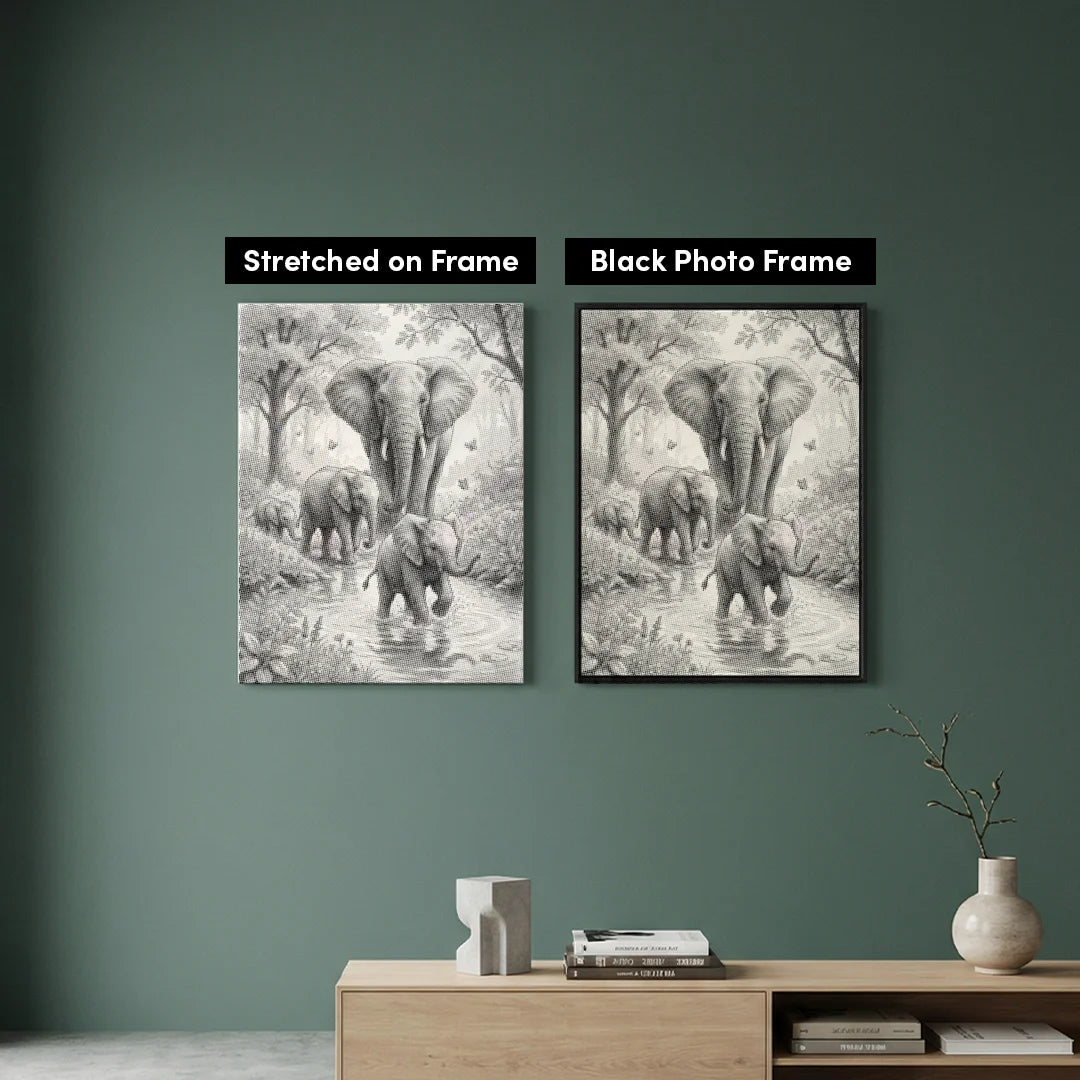 Peinture à points de la famille des éléphants