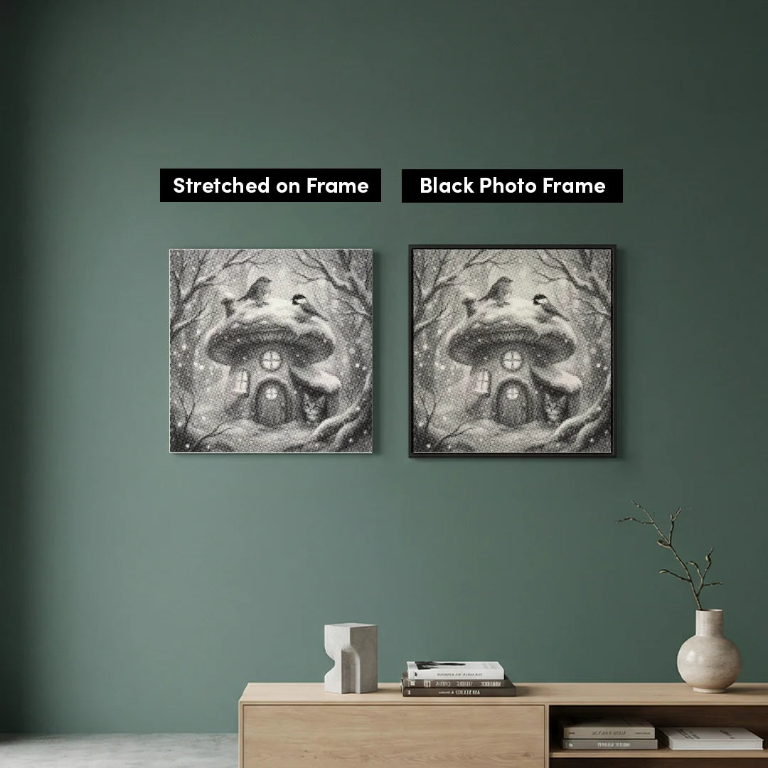 Chaton et oiseaux dans la peinture à points de neige