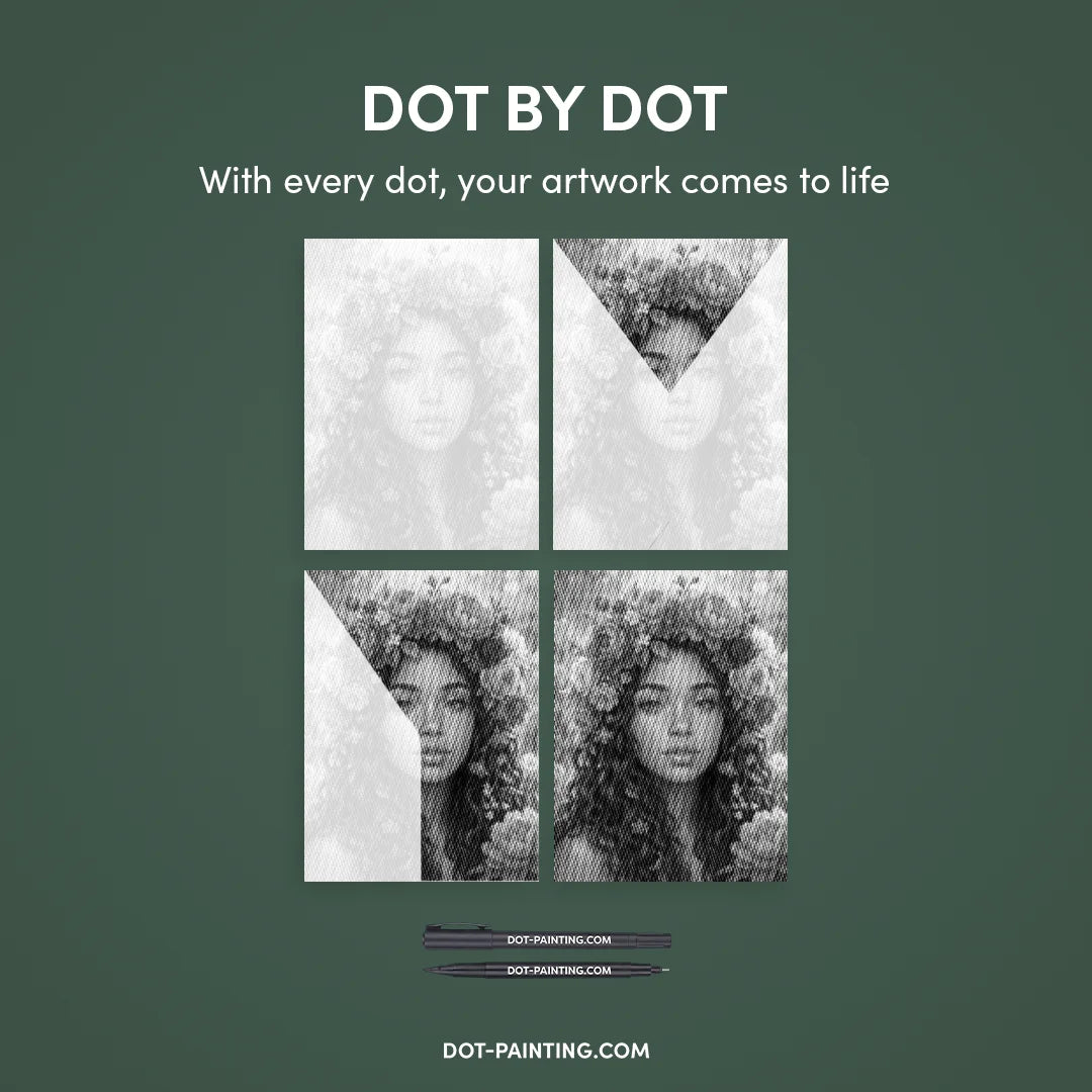 Peinture à points de femmes avec des fleurs