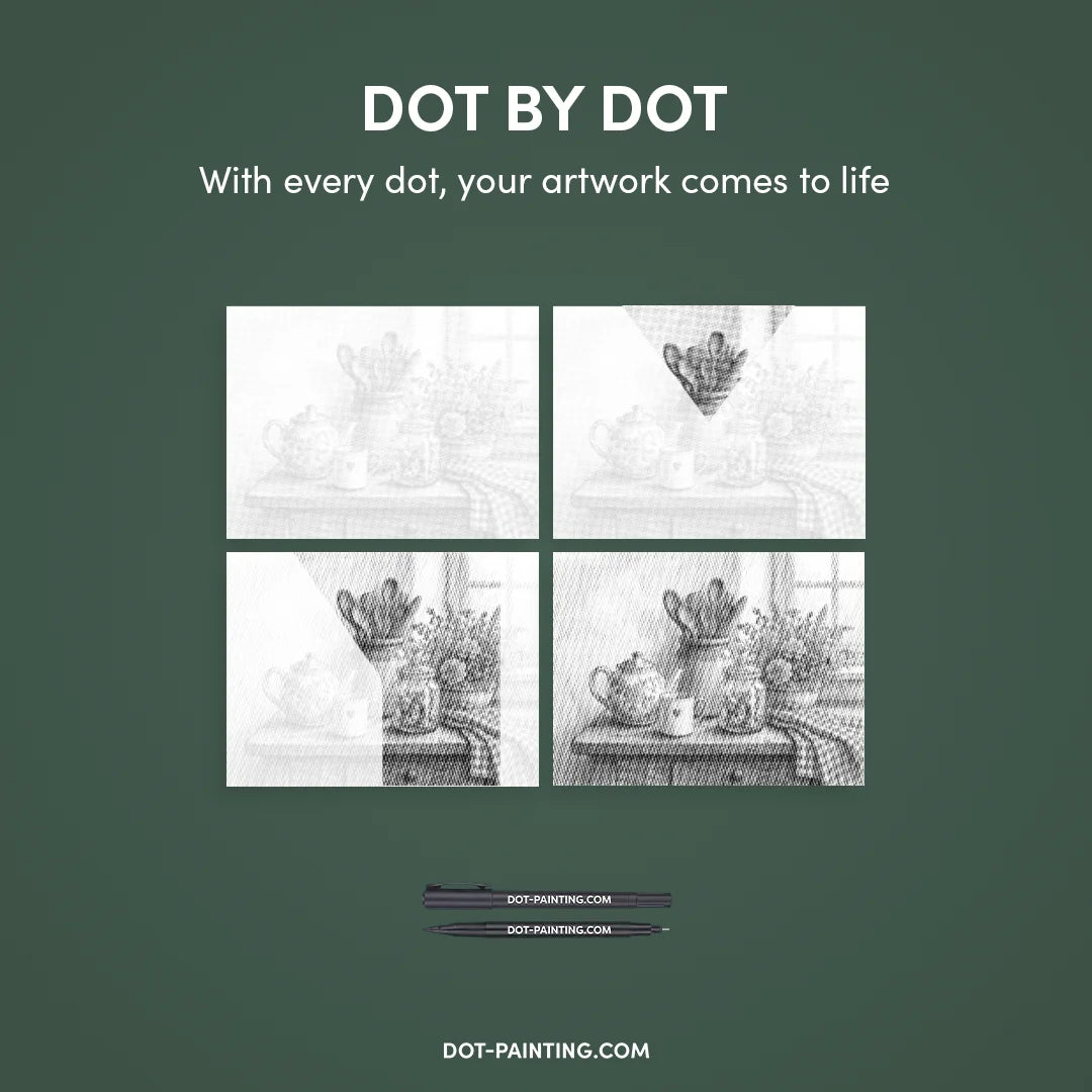 Peinture à points de nature morte de cuisine