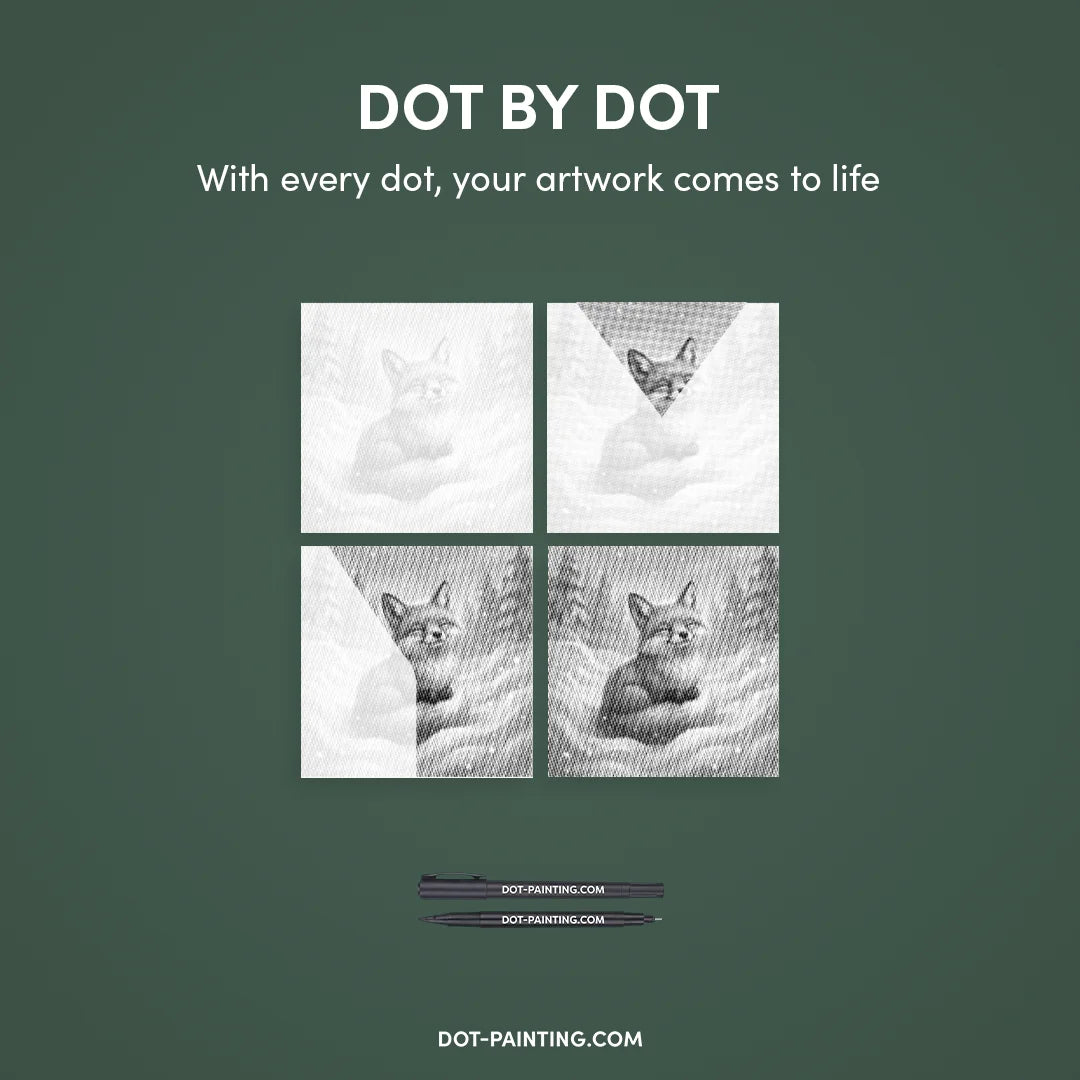 Renard jouant dans la peinture à points de neige