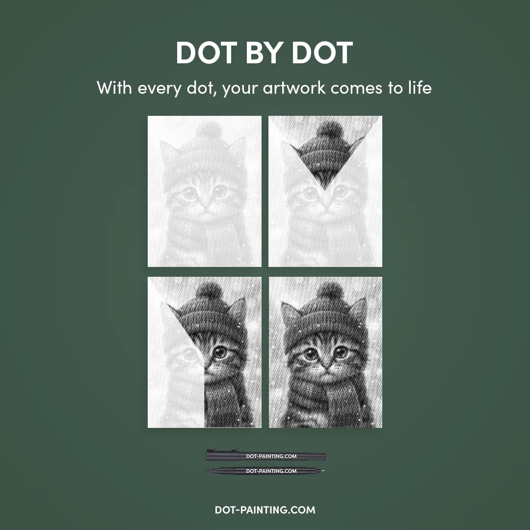 Peinture à pois de chaton d’hiver