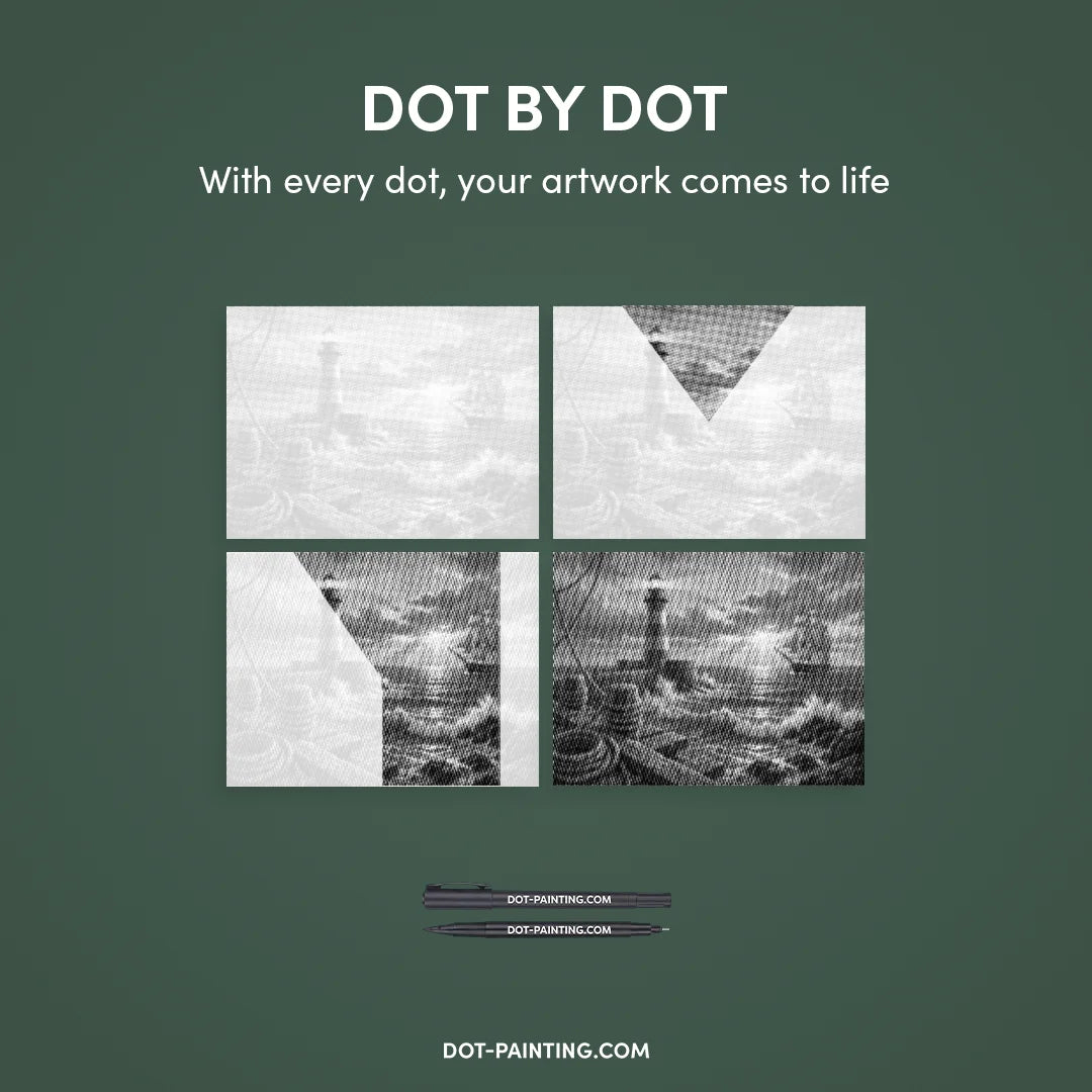 Navire au phare Dot Painting