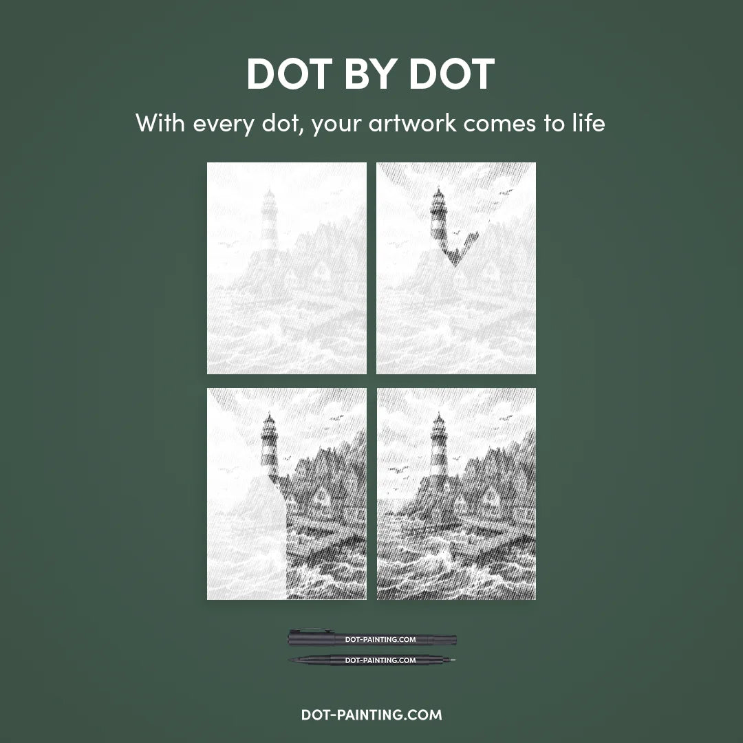 Village au phare Dot Painting