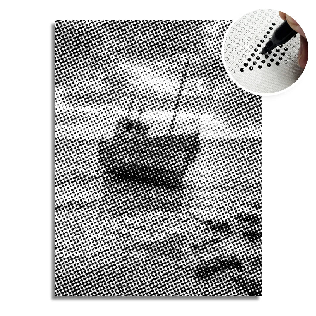 Peinture à points de vieux bateau