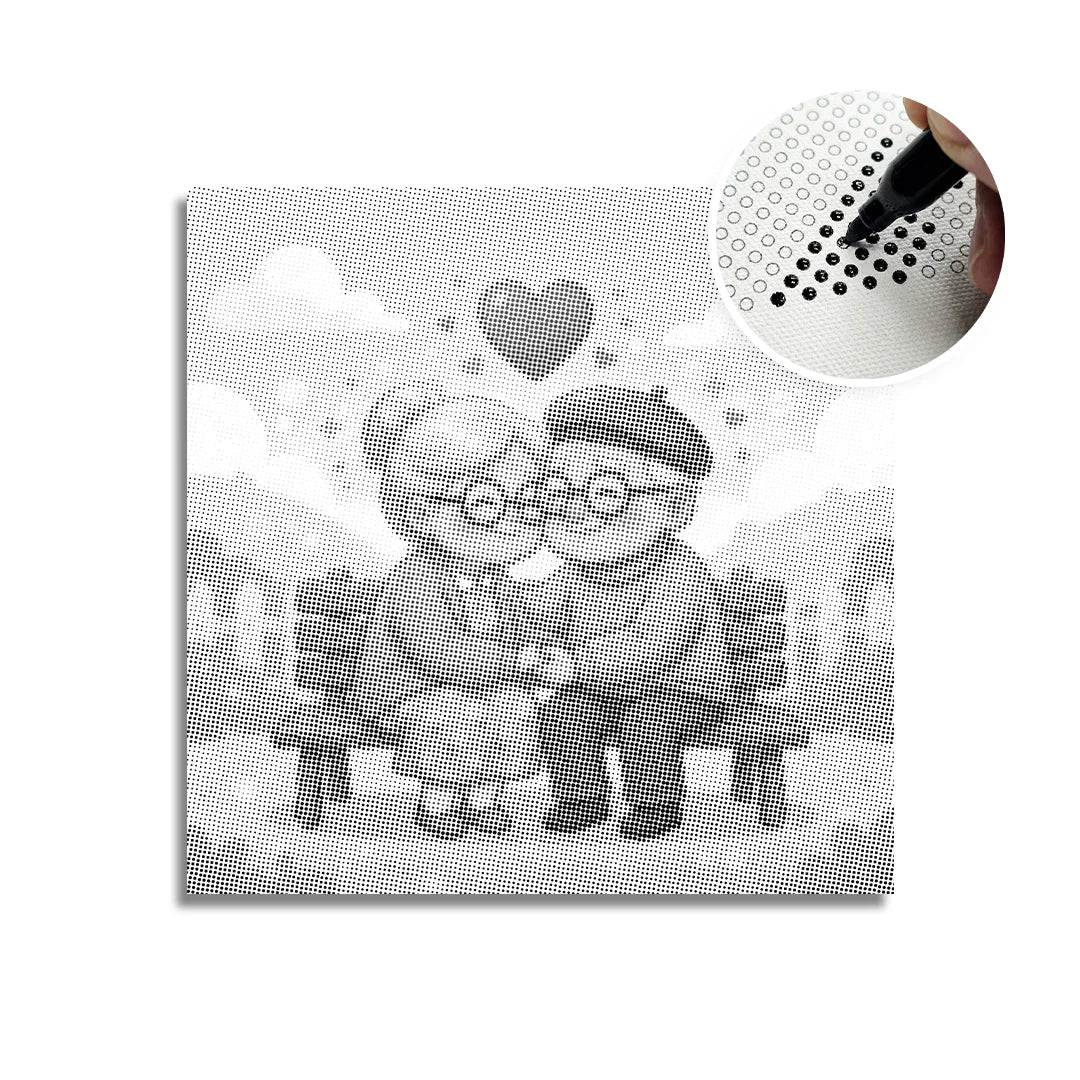 Peinture à points de vieux couple