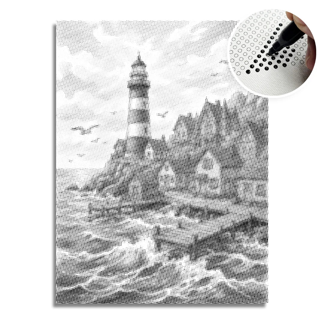 Village au phare Dot Painting