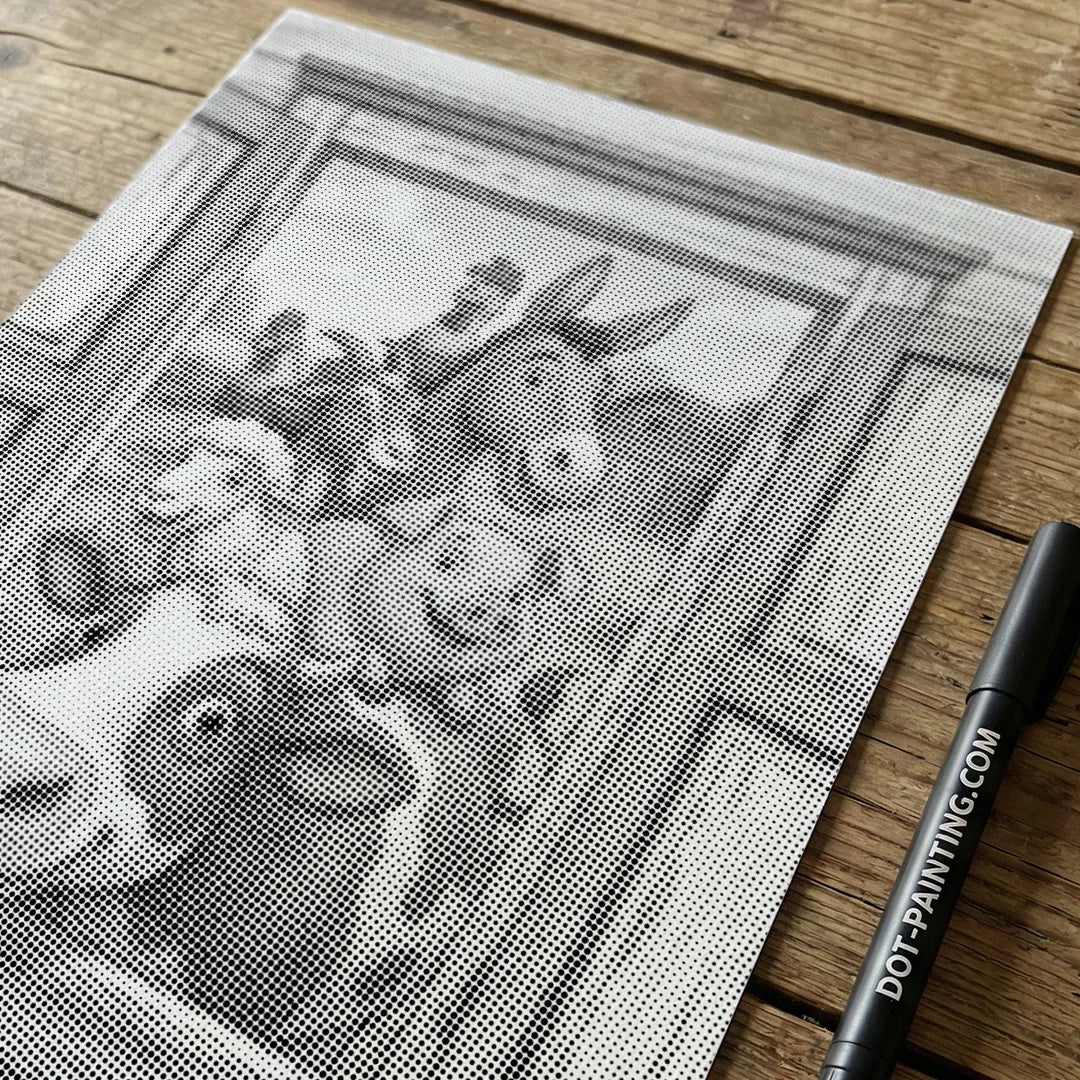 Peinture à points d’animaux de ferme curieux