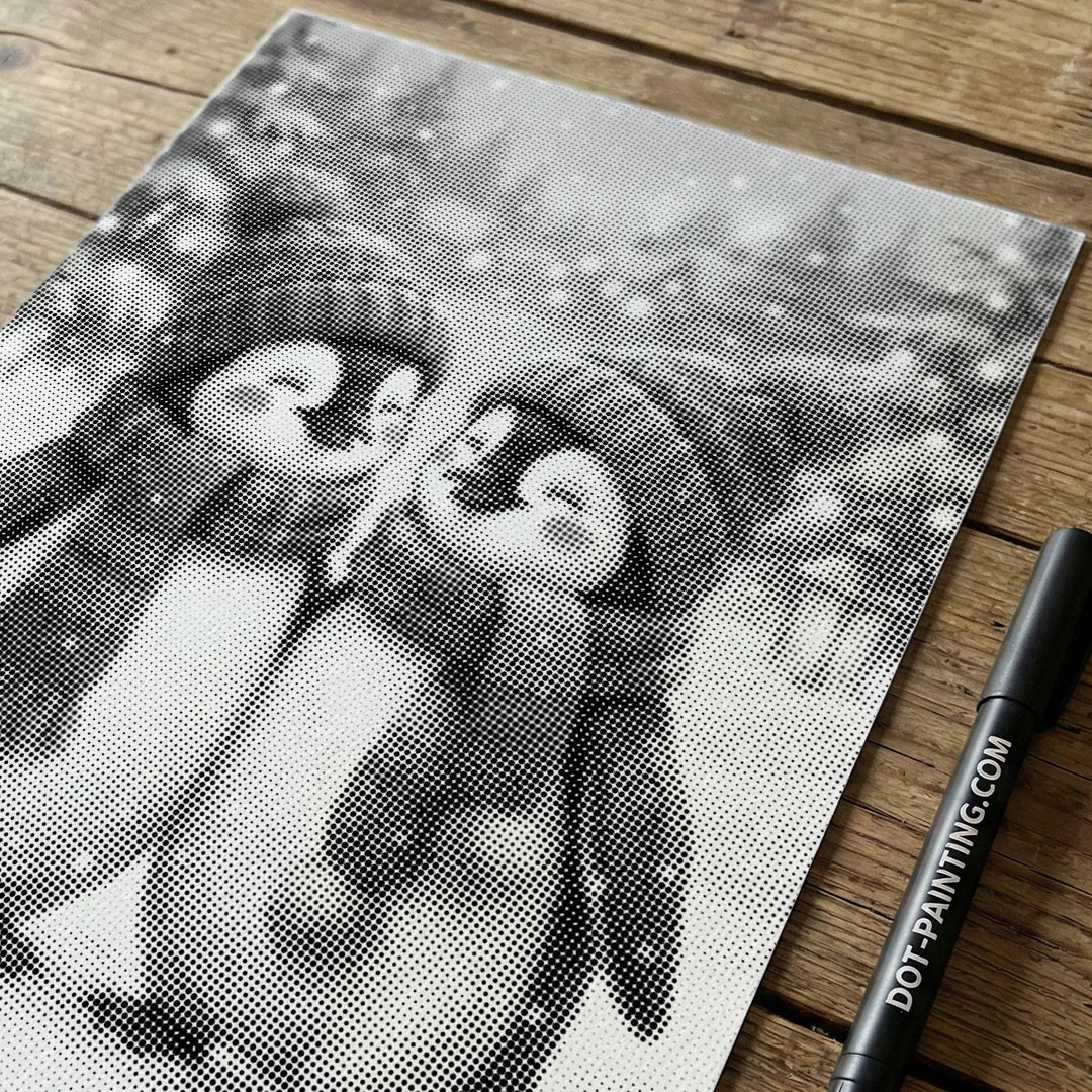 Peinture à points de pingouins d’hiver