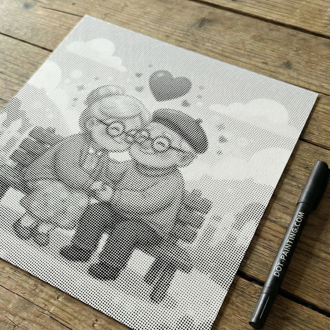 Peinture à points de vieux couple