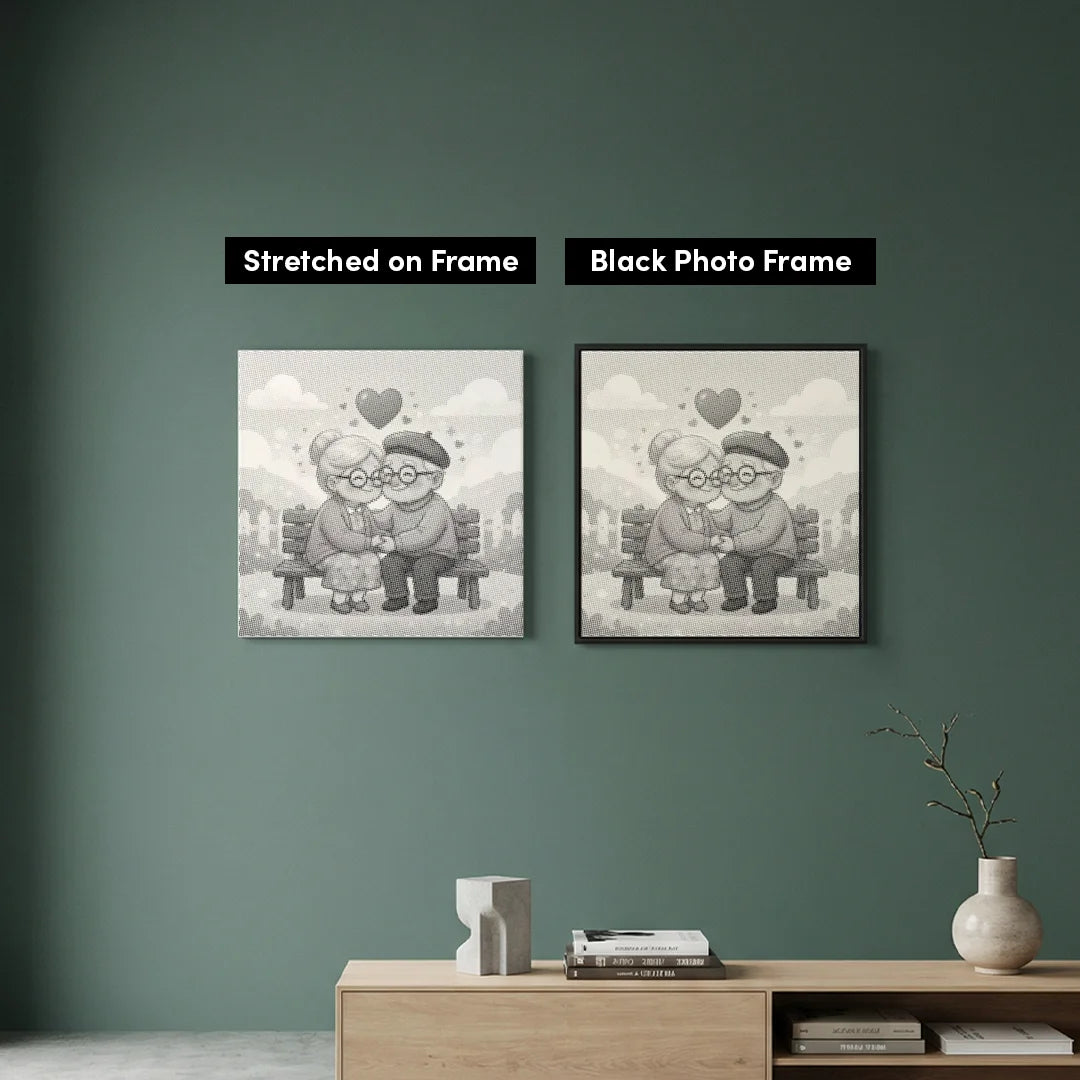 Peinture à points de vieux couple