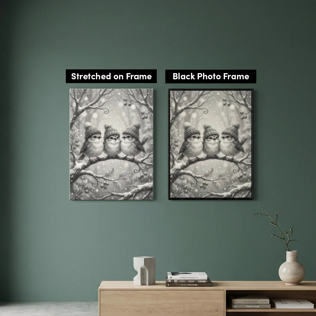 Peinture à pois oiseaux avec chapeaux