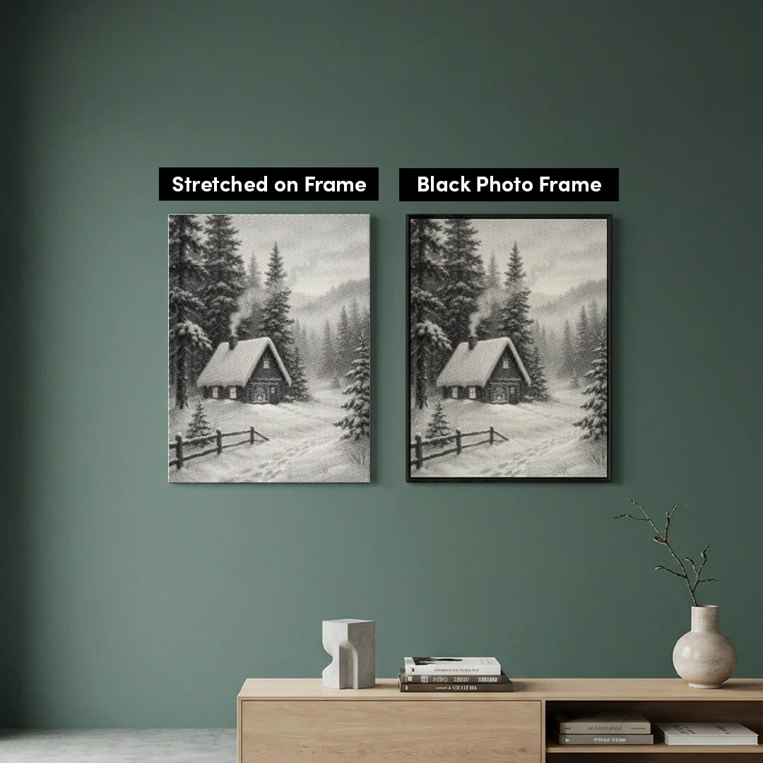 Maison confortable dans la peinture à points de neige