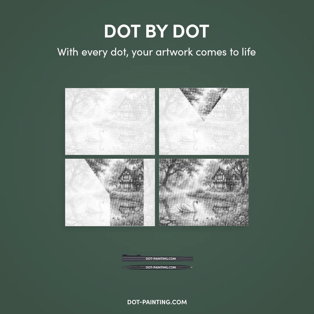 Peinture à points du lac des cygnes