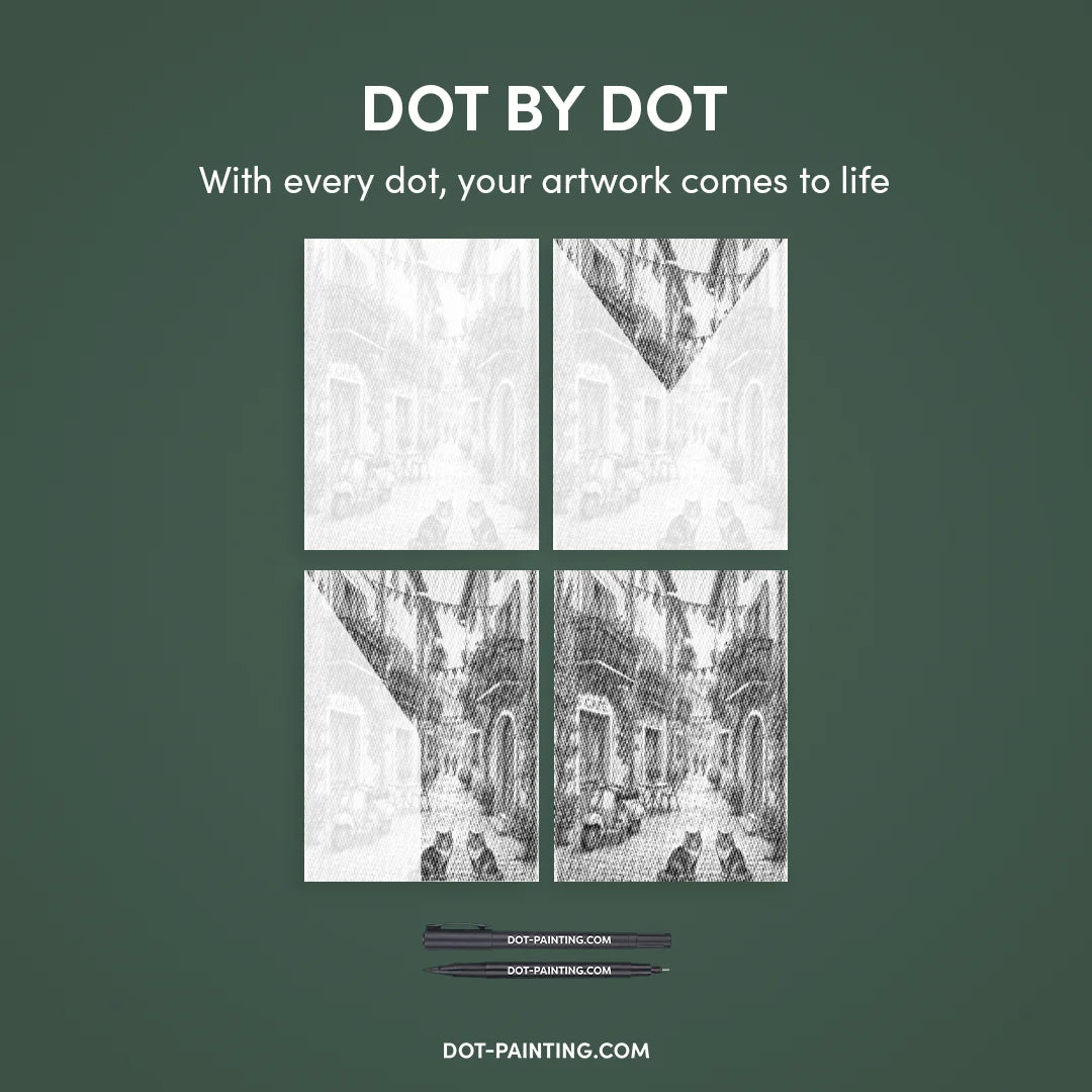 Peinture à pois de charmant village