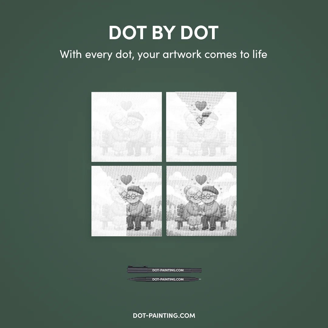 Peinture à points de vieux couple