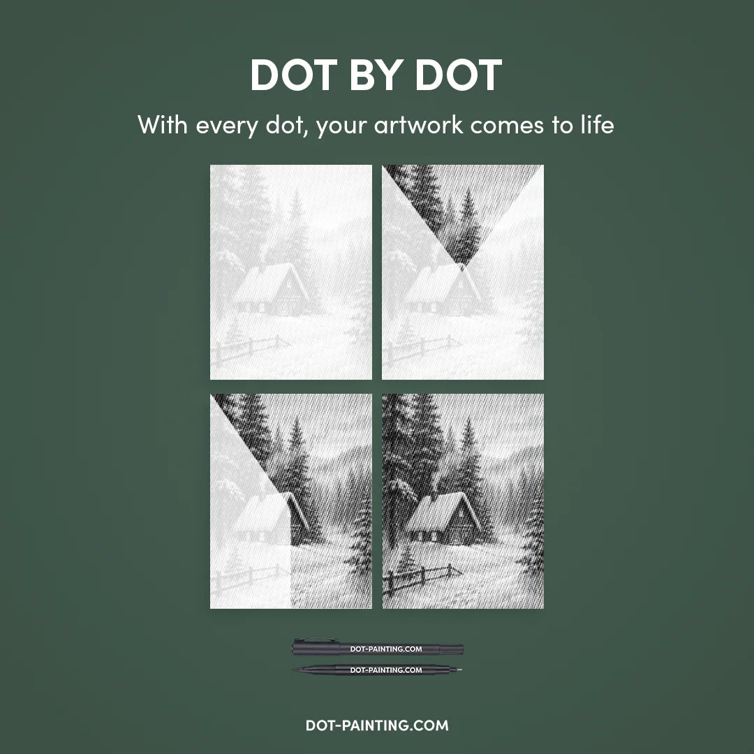 Maison confortable dans la peinture à points de neige