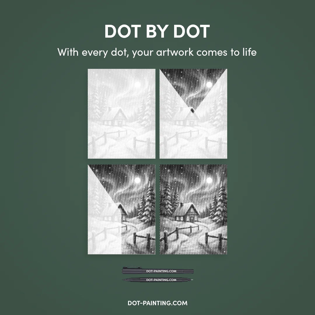 Peinture à points de paysage d’hiver