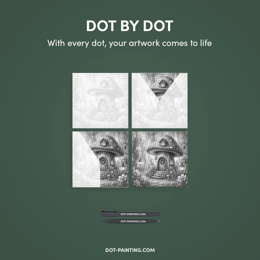 Peinture à points de maison de champignon